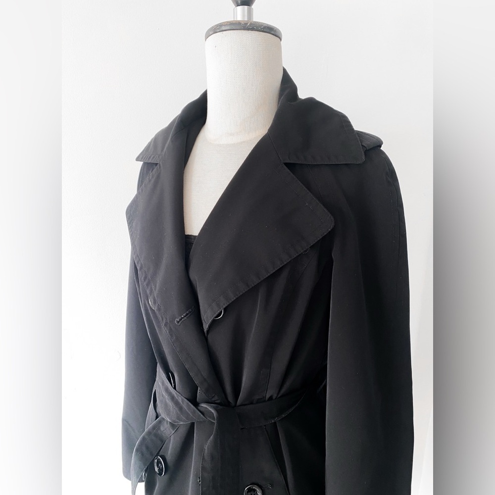 Calvin Klein Black Trench Coat with Sash – Size Small - Picture 3 of 10